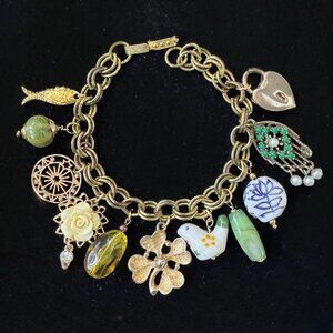 Vintage Charm Bracelet Gold Chunky Statement Cloverleaf Sara Coventry Lock Fish